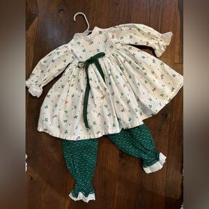 Vintage holiday Christmas baby infant outfit dress set bow mistletoe